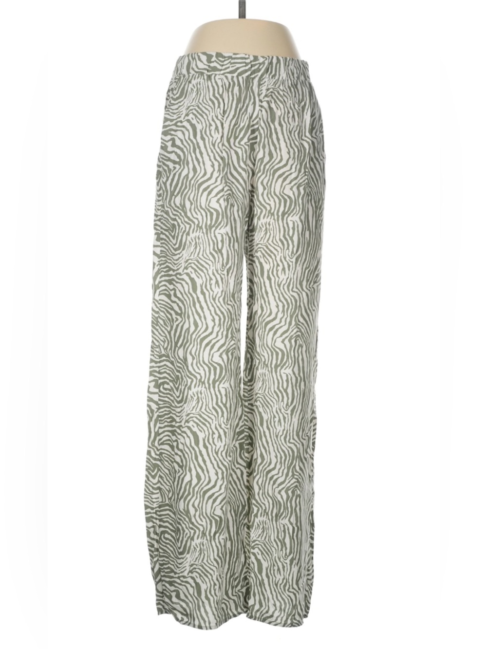 Wide-Leg Zebra Print Pants in Sage Green